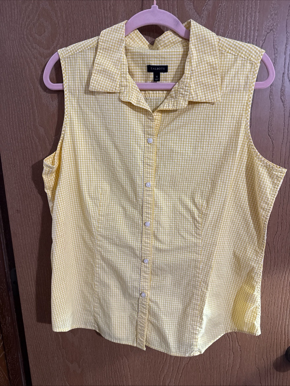 Talbots Yellow Gingham Sleeveless Button-Up Blouse Size 16